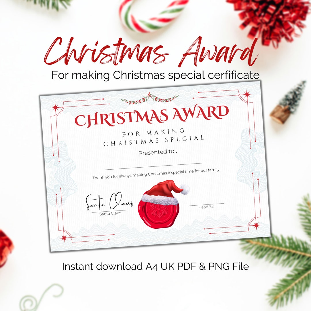 Christmas Award Certificate. Printable Last Minute Xmas Gift. for Making Christmas Special ...