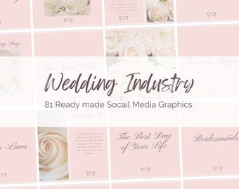 Wedding business Template. 81 Elegant Done for you Social Media posts for the Celebrants/Wedding Organizers in Soft Pink. No editing Needed.