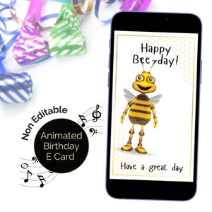 Vidéo d'anniversaire pour les amateurs d'abeilles, animée avec de la musique, carte pour les apiculteurs, mélodie de joyeux anniversaire bourdon dansant, carte de voeux numérique