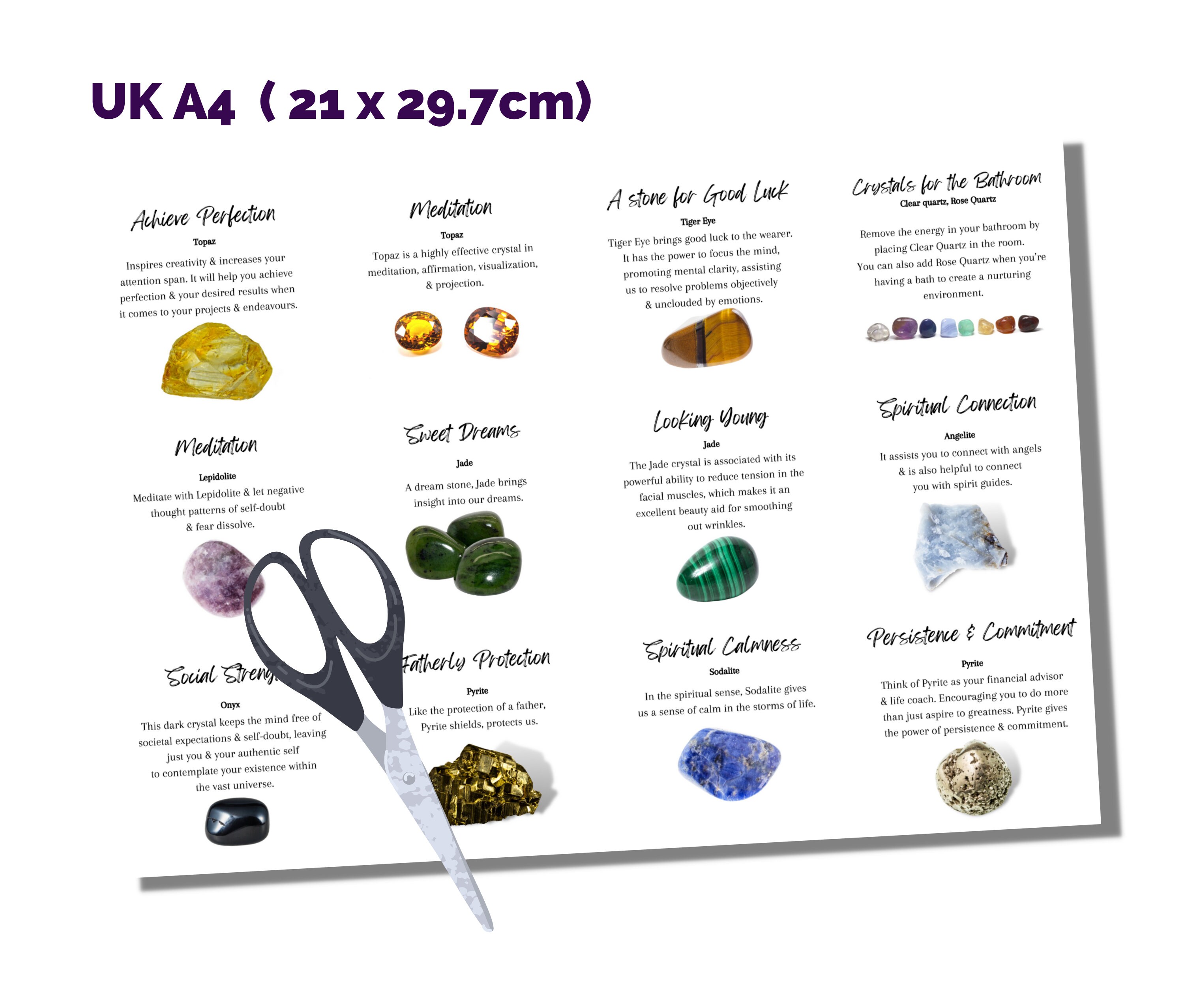 Printable Crystal Information Cards: A4 Gemstone Properties (PDF ...