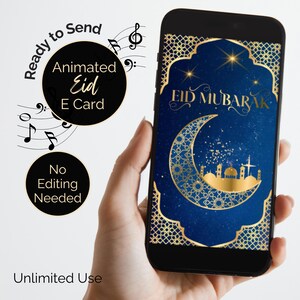 Tarjeta de vídeo animada de Eid Mubarak: Saludo digital de Eid (archivo descargable no editable)