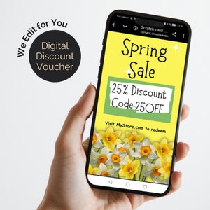 Voucher de desconto Spring Business. Raspadinha animada para revelar, código de venda Digital Customer. Projetado e editado para você.