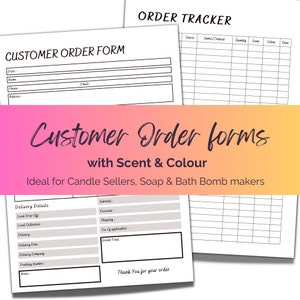 Candle Sellers druckbares Bestellformular & Bestellverfolgung, herunterladbares Small Business Stationary. A4 PDF Datei. Säulen für Duft und Farbe.