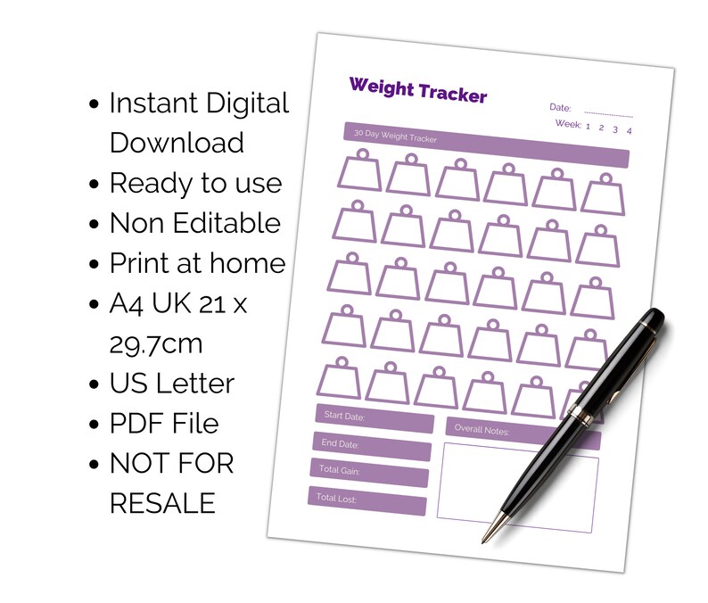 Printable Weight Loss Planner. Diet Journal Print at Home Etsy