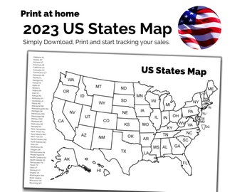 2023 Printable United States Map. Etsy US States Sales Tracker. A4 Print at home. Colour in map. Track your Orders. PDF File & PNG File