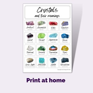 Printable Crystal Meanings &amp; Birthstones PDF Cheat Sheet. A4 - Etsy UK
