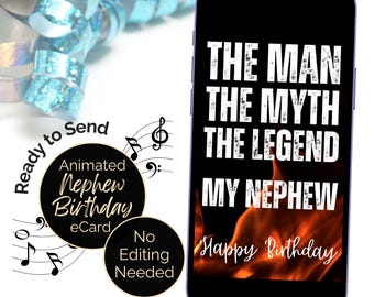 Animated Nephew Birthday eCard: 'The Man, The Myth, The Legend' (Digital Download)