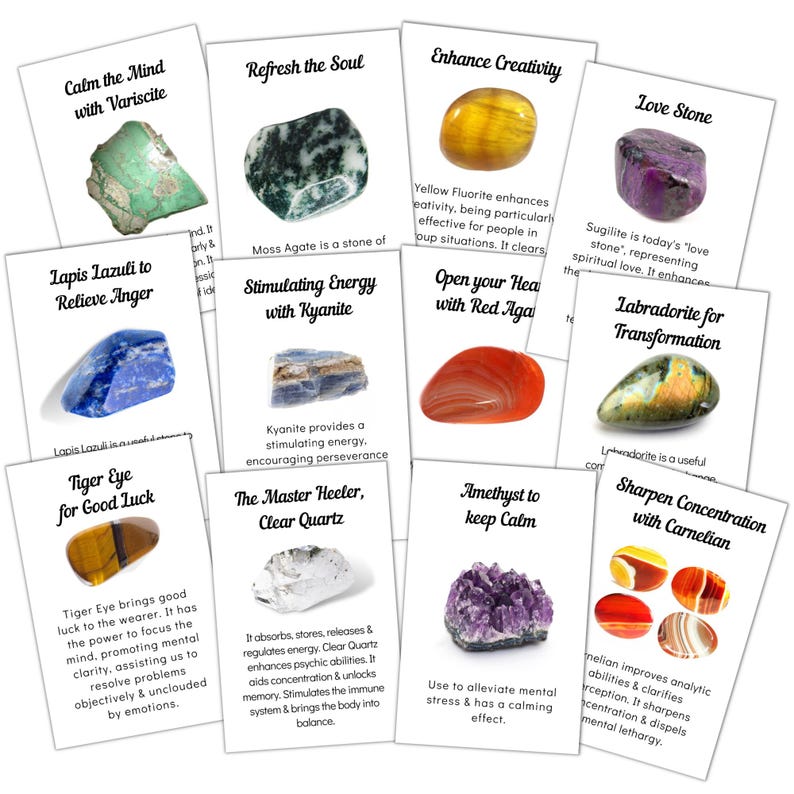 Printable Crystal Information Cards. 100 Gemstone Inserts for Sellers ...
