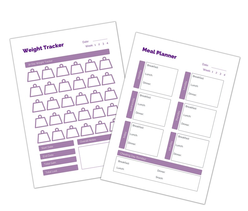 Printable Weight Loss Planner. Diet Journal Print at Home Etsy