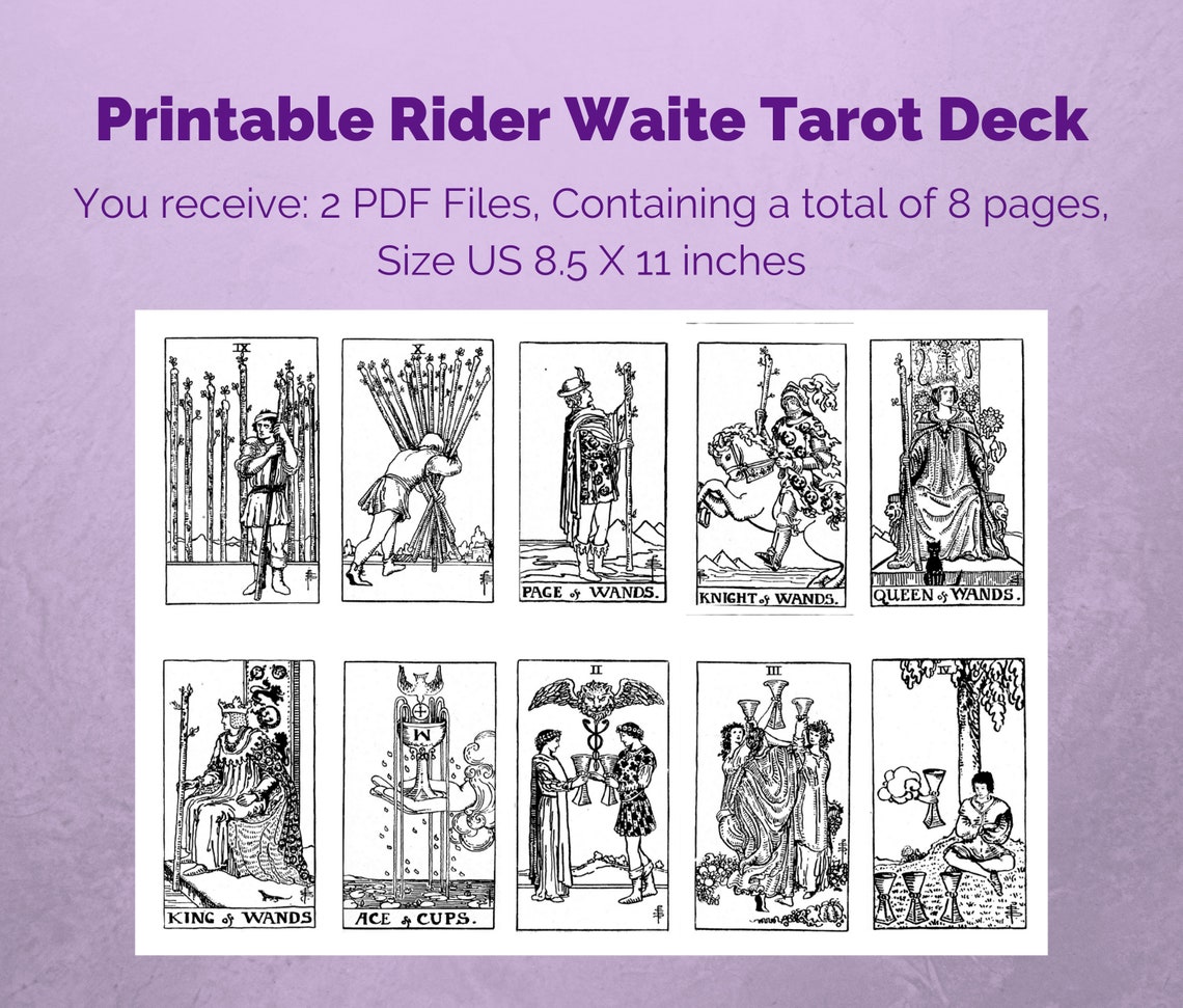 Rider Waite Printable Tarot Card Deck in Black and White Full Etsy