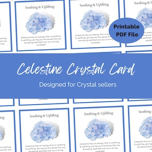Printable Celestine Crystal insert cards for Crystal Sellers & Jewellery makers A4 UK PDF file Packing Inserts, Gemstone Properties meanings