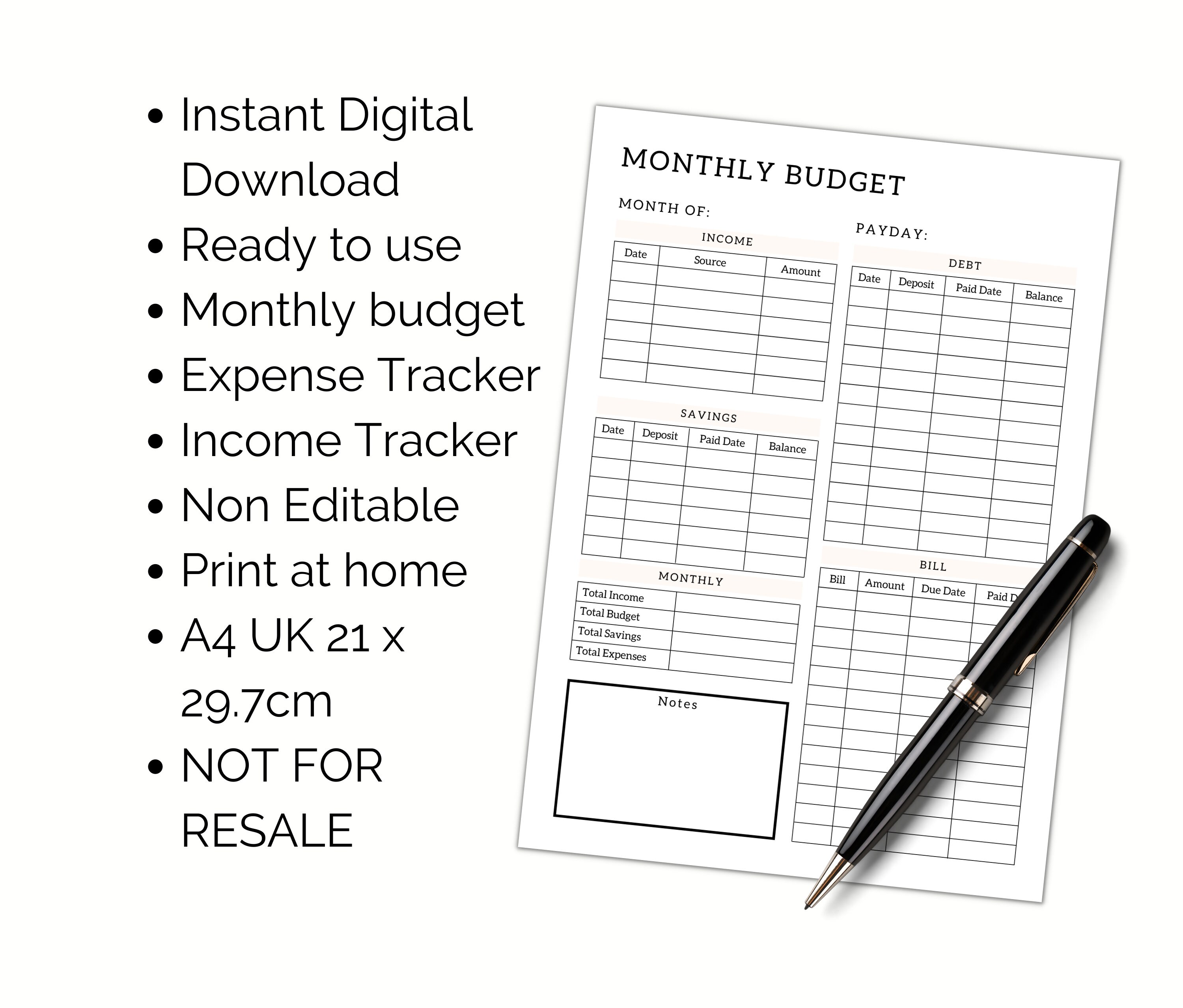 Printable Budget Planner Monthly Finance Tracker Income - Etsy UK