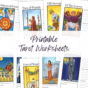 Hojas de trabajo de tarot imprimibles Aprenda los significados de las palabras clave y los símbolos 78 hojas de trucos de cartas del tarot a todo color Ideal para la adivinación Diario del tarot