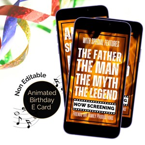 Video animado de la tarjeta electrónica de cumpleaños del padre con audio dramático. Introducción a la película de tarjetas de felicitación digitales. Tarjeta virtual para papá. Tarjeta electrónica descargable.