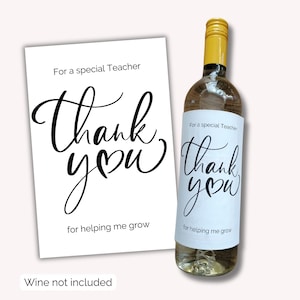 Presente para professores. Etiqueta para garrafa de vinho para impressão como presente de fim de período. Design minimalista com pouca tinta Download digital Imprima em casa Não editável.