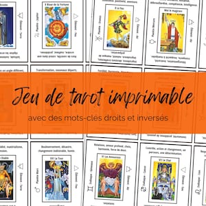 Jeu de tarot imprimable avec mots-clés, feuilles de triche A4, significations des cartes de tarot, débutants, outils de divination.