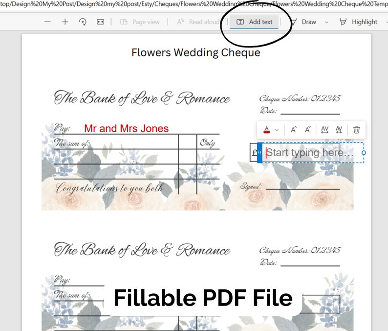 Printable Wedding Present. Elegant Cheque Mock up for Newly - Etsy