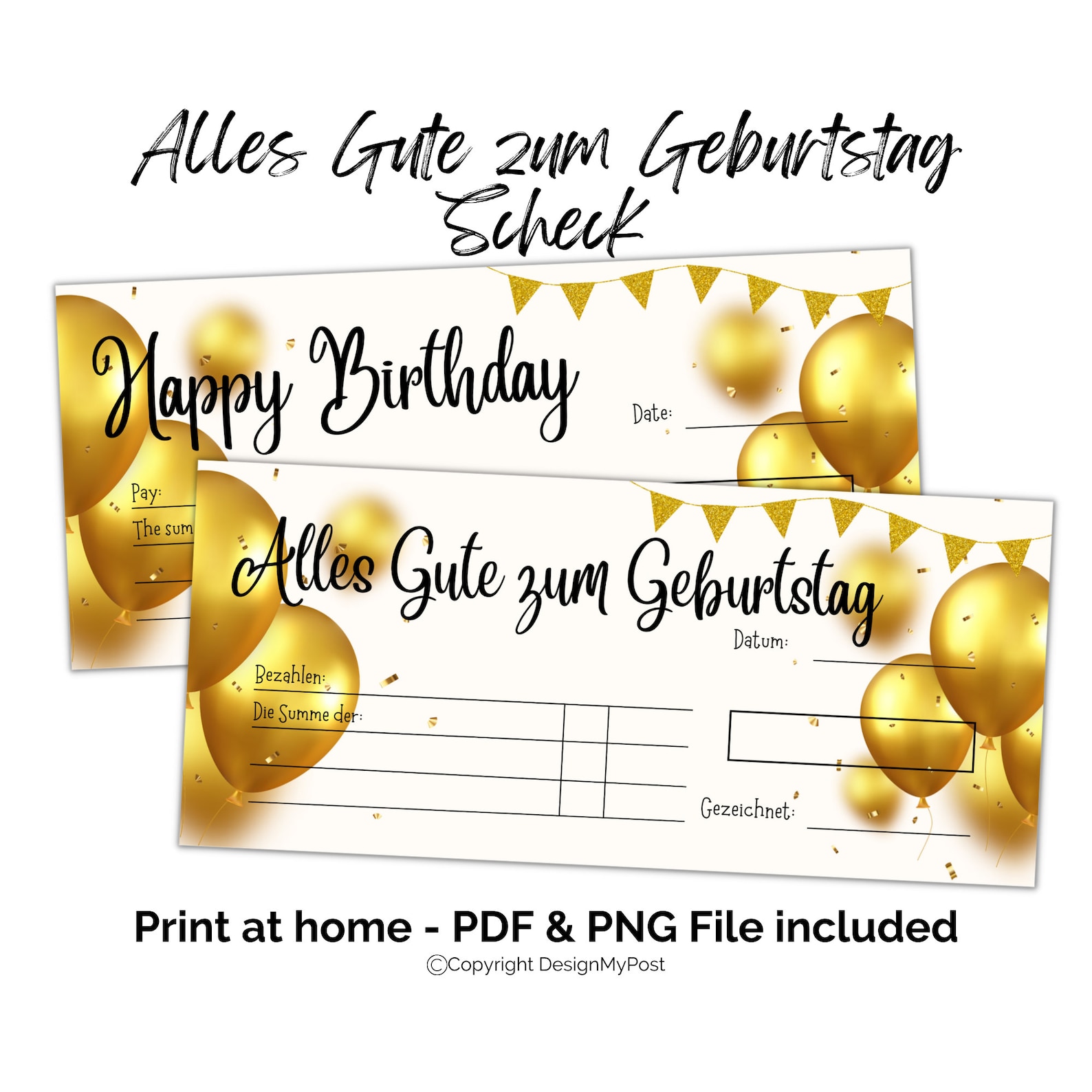 Blankoscheck Goldene Luftballons Scheck Zum Geburtstag. - Etsy