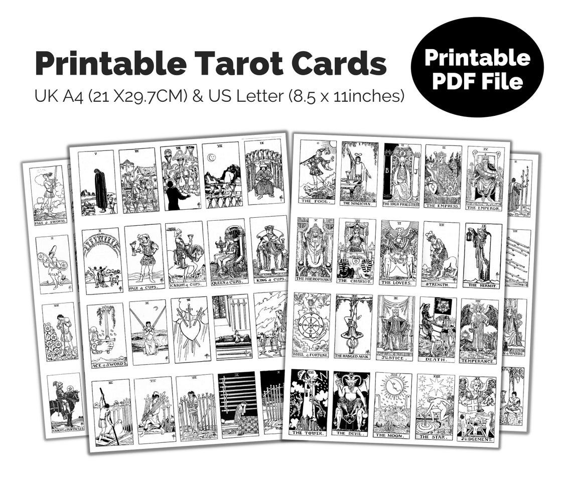 Printable Tarot Cards Black and White Classic Tarot Card Deck - Etsy UK
