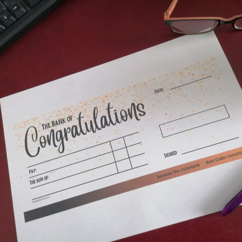 Large Congratulations Cheque. Gifting Blank Cheque Template. Oversized ...