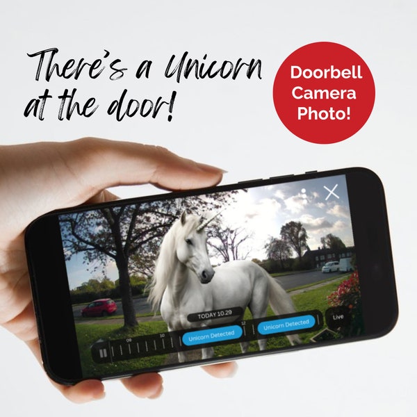 Unicorn Caught on Camera. Doorbell Photo Proof. Fake mock up. Unicorn lover gift. PNG Download. Birthday Girl party guest..