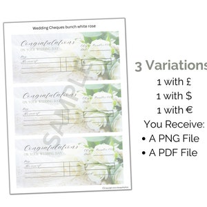 Wedding Gifting Blank Cheque Printable Wedding Money Gift for Newly ...