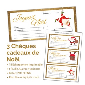 Assegni d'argento di Noël. Assegno in bianco ricaricabile e stampabile per cadeaux de Noël. Idea divertente del cadeau d'argento di Noël.