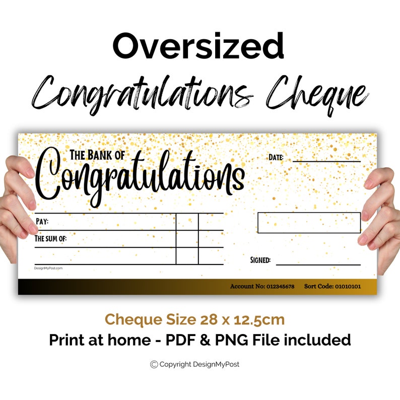 Large Congratulations Cheque. Gifting Blank Cheque Template. Oversized ...