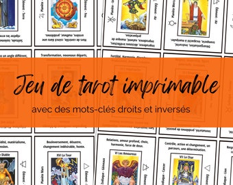 Jeu de tarot imprimable avec mots-clés, feuilles de triche A4, significations des cartes de tarot, débutants, outils de divination.