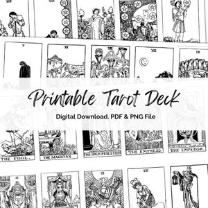 Cartas de Tarot para imprimir, Baraja completa de Tarot en blanco y negro para imprimir en casa, Diario espiritual, Tarot en pdf para descargar. Baraja clásica.