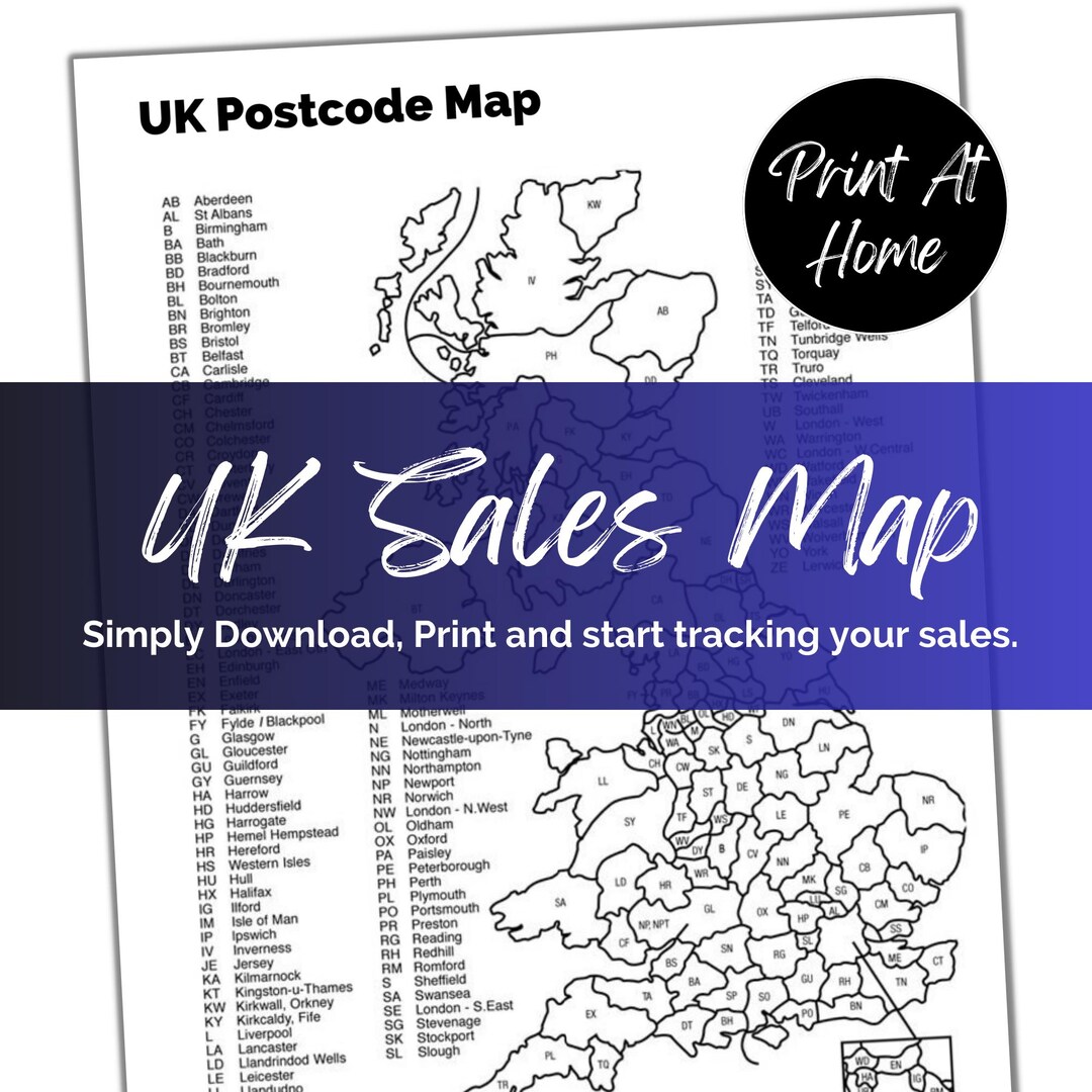 Printable UK Postcode Sales Tracker Map, A4 PDF & PNG. - Etsy UK