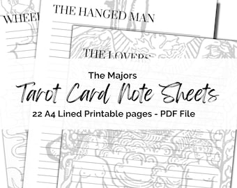 Printable Tarot Journal sheets, A4 Black and White stationary pages, bullet inserts, 22 Lined Celestial Note paper, Pdf downloadable file.