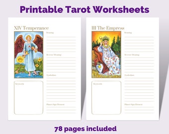 Printable Tarot Worksheets Keywords Meaning & -