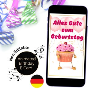 Alles Gute zum. Geburtstag als e-card. Digitale elektronische verjaardagskaart in het Duits. Geanimeerd met audio. Leuke danstaartvideo Verjaardagskaart.