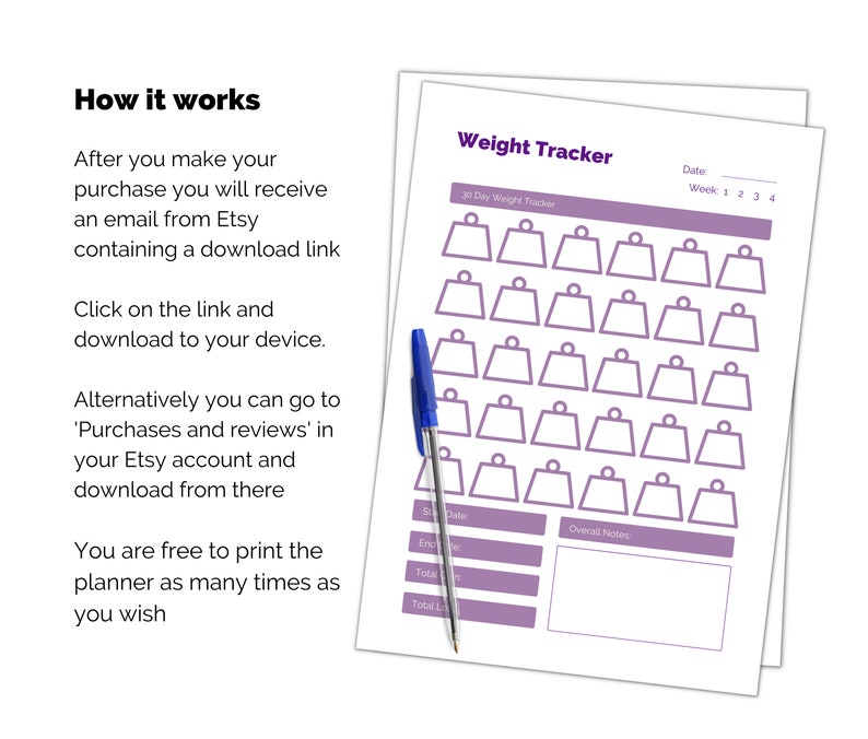 Printable Weight Loss Planner. Diet Journal Print at Home Etsy