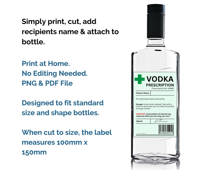 Vodka Prescription Label. Printable Novelty Gift. Funny Gift. Etsy