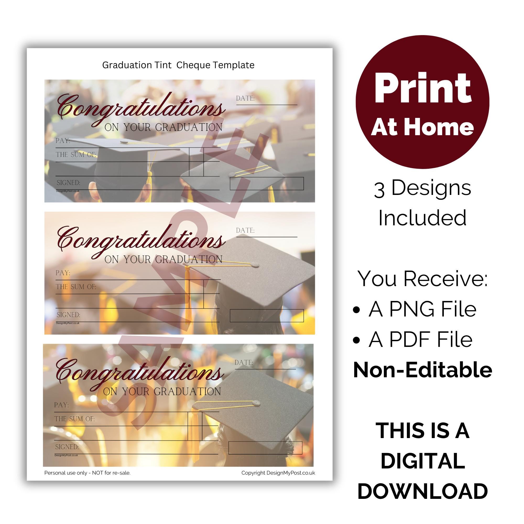 Graduation Cheque 3 Graduation Cheques. Printable Gifting Blank Check. Congratulations ...