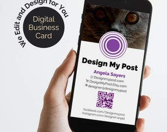 Digital Business Card. Designed and Edited for you. Contact card with QR Code and social links. Send by email text WhatsApp.