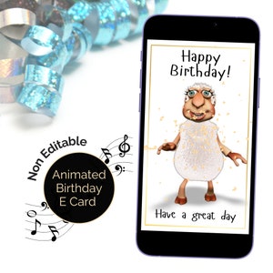 Birthday video E-Card, animated with music. ECard for farmer, Sheep lover. Happy Birthday tune Dancing Sheep, Digital card, Greeting eCard.
