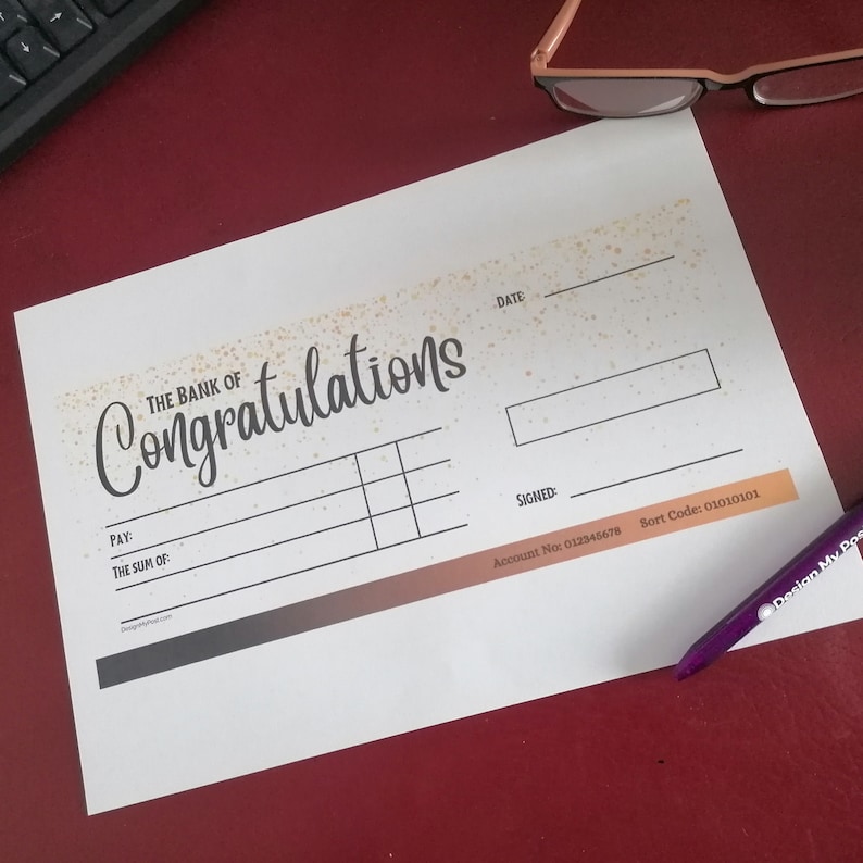 Large Congratulations Cheque. Gifting Blank Cheque Template. Oversized ...