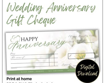 Hochzeit Jahrestag Blankoscheck Geschenk. Ausdruckbar als Geschenk für einen Geldschein.