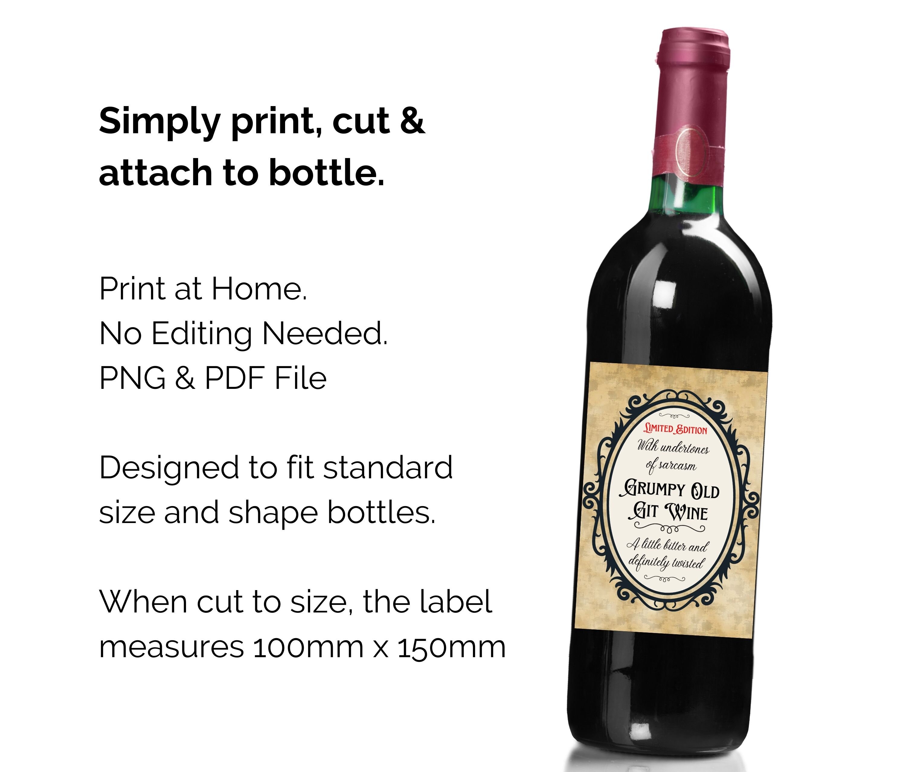 Joke Fake Wine Bottle Label Printable Fun Novelty Gift Vintage Etsy
