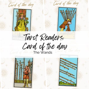 The Wands Tarot-sjabloon, dek in kleur. 14 Card of the Day-graphics voor Instagram en Facebook, ideaal voor tarotlezers. Zakelijke promotie.