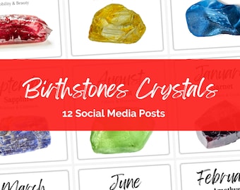 Geburtsstein Kristall Vorlage für Instagram. 12 Done for you Social Media Bilder, für jeden Monat eins. Perfekt für Schmuck & Kristall Verkäufer.