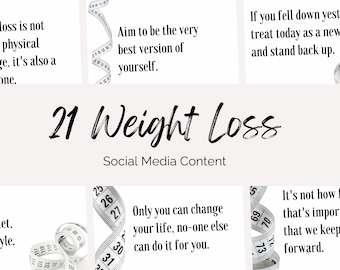 Abnehmen Zitate für Instagram & Facebook in Weiß. Gesundheit und Fitness Done for you Social Media Inhalt Vorlage. Gesunder Lebensstil Beiträge