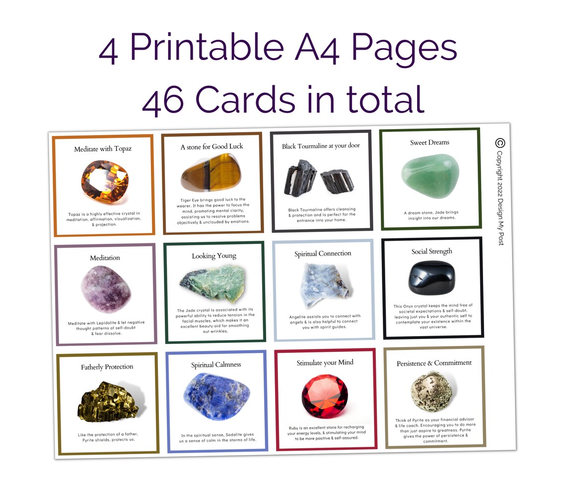 Printable Gemstone Cards for Sellers. Print at Home PDF A4 - Etsy