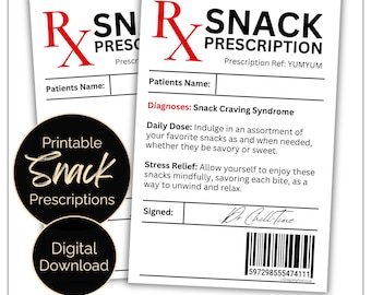 RX Snack Rezept Etikett: Selbstfürsorge, Denken an Sie, Gute Besserung Geschenk.