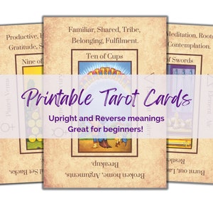Tarjetas de vocabulario del tarot para imprimir en casa, hojas de trucos A4, significados de las cartas del tarot, herramientas de adivinación para principiantes, diario.