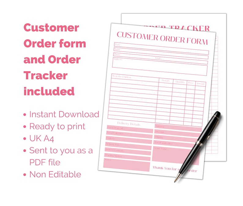 Buy Pink Printable Customer Order Form & Order Tracker, Downloadable ...