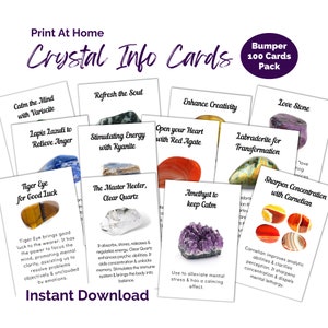 Tarjetas de información sobre piedras preciosas de cristal para imprimir en casa. Tarjetas didácticas en formato PDF A4 para descargar. Tarjeta para insertar, propiedades, significado y usos.
